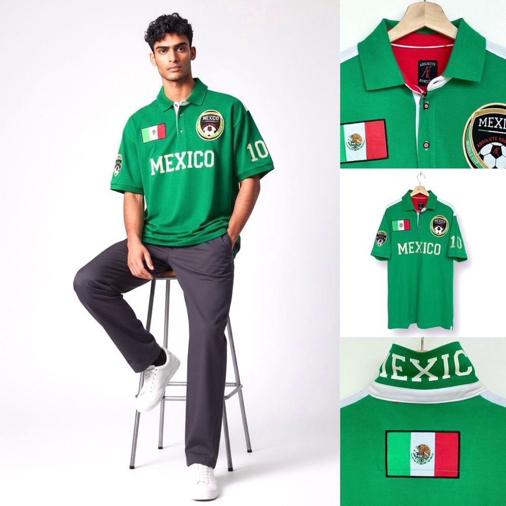 Absolute Rebellion Polo Word Cup Brasil 2014 Mexico Short Sleeve Stretch - Picture 2 of 16